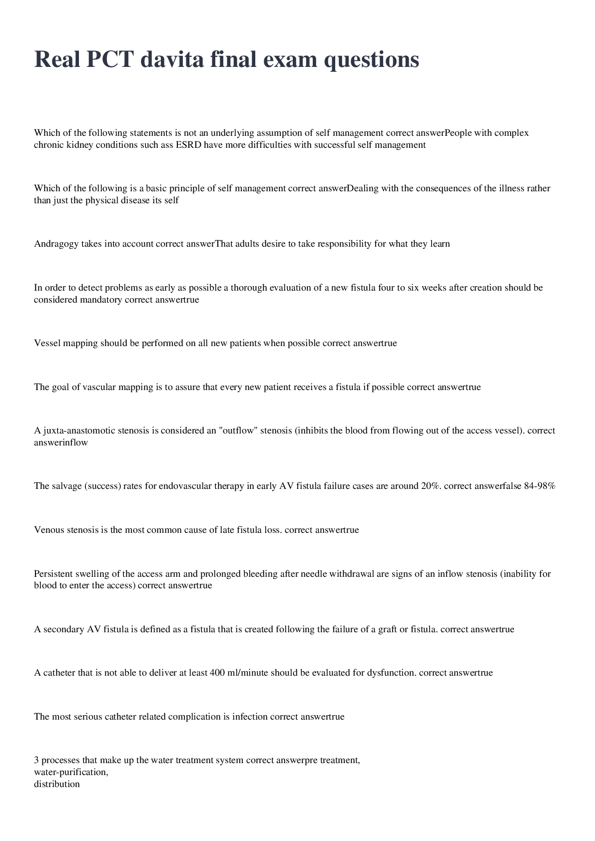 Preview image for Real PCT davita final exam questions /answers 2022/2023